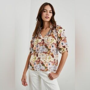 Rails Paris Pleated Tie Neck Top in Painted Floral